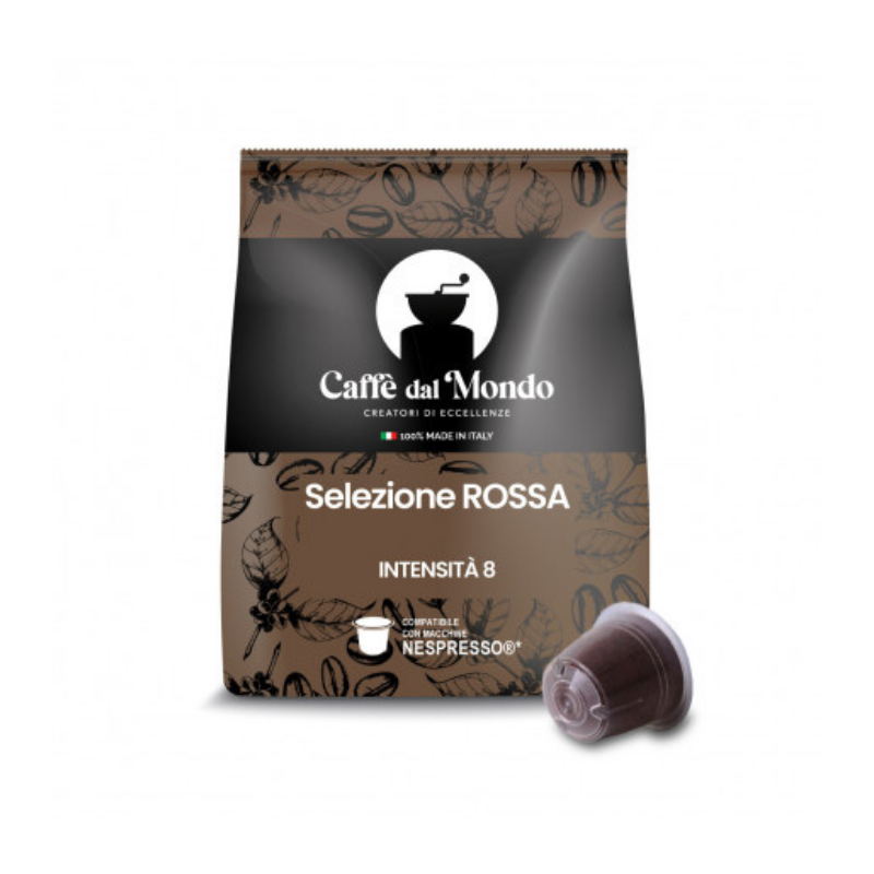 100 CAPSULE COMPATIBILI NESPRESSO  CAFFE'DALMONDO SELEZIONE ROSSA  INTENSITA' 8 TORREFATTO ARTIGIANALMENTE