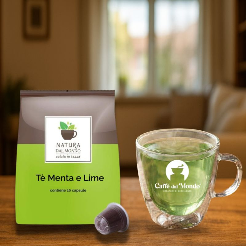 CAPSULE COMPATIBILI NESPRESSO THE MENTA E LIME CON ZUCCHERO DI CAN...