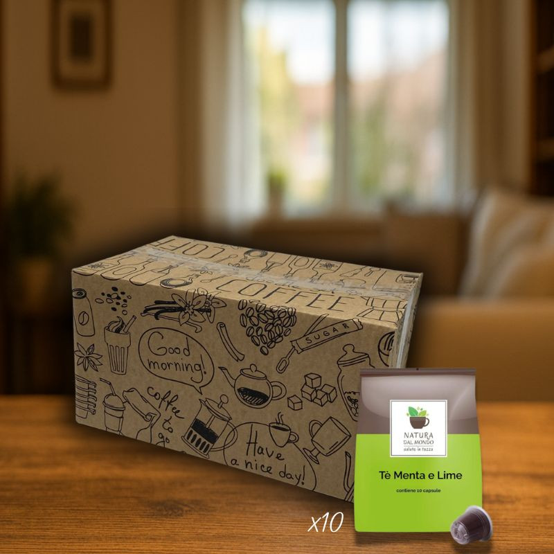 CAPSULE COMPATIBILI NESPRESSO THE MENTA E LIME CON ZUCCHERO DI CAN...